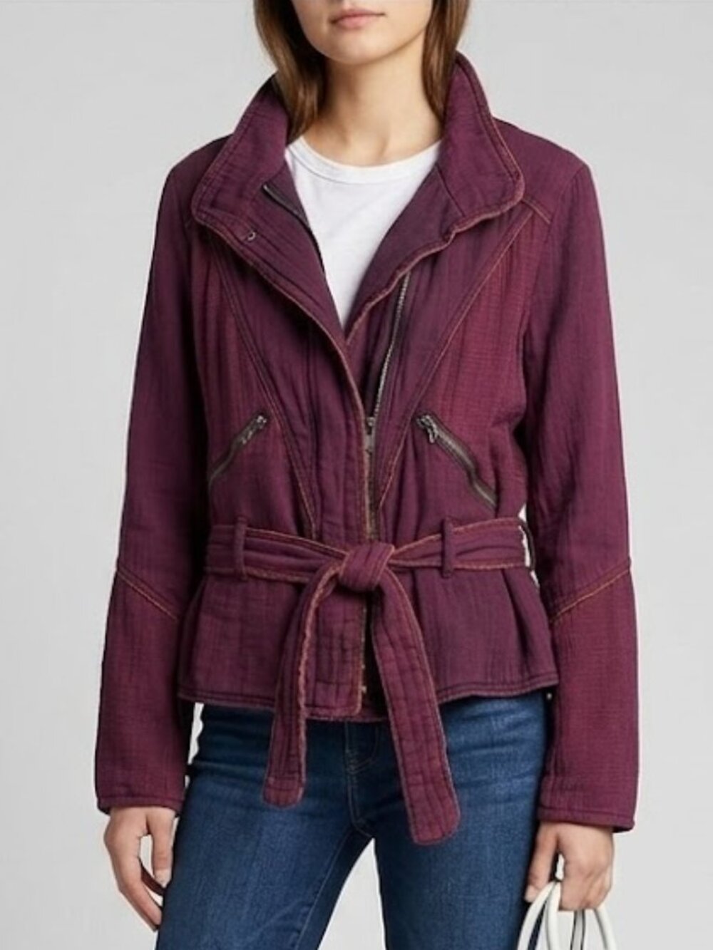 FREE PEOPLE NWOT Belted Wine Purple Jacket Coat – Medium